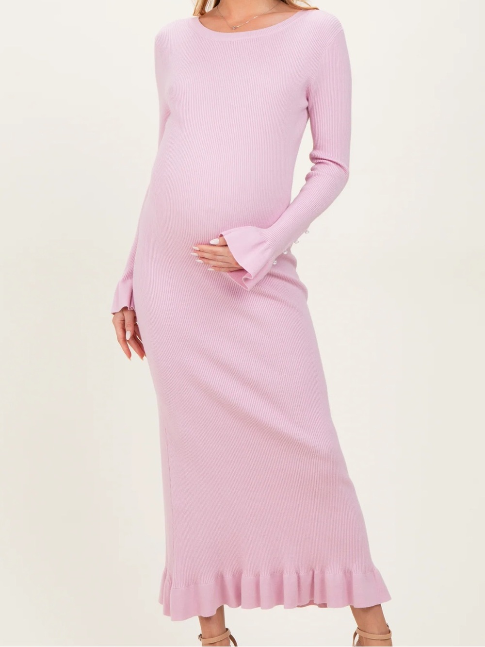 Pinkblush Light Pink Ribbed Knit Bow Back Maternity Maxi Dress